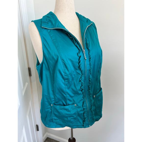 Cj Banks Turquoise Full Zip Front Sleeveless Ruffle Vest 1X - Picture 3 of 8